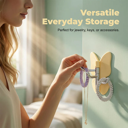 🦋Rotatable butterfly hook – no drilling needed, 3 arms for all your accessories, keeps everything organized