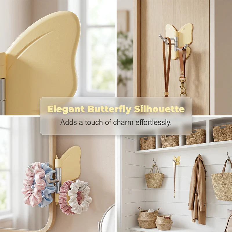 🦋Rotatable butterfly hook – no drilling needed, 3 arms for all your accessories, keeps everything organized