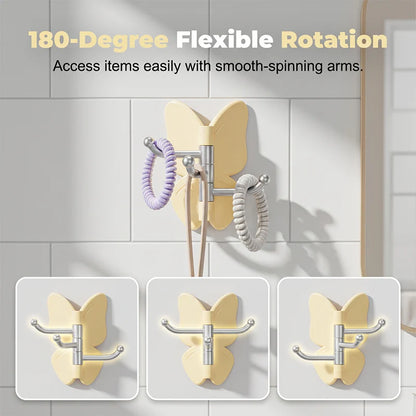 🦋Rotatable butterfly hook – no drilling needed, 3 arms for all your accessories, keeps everything organized