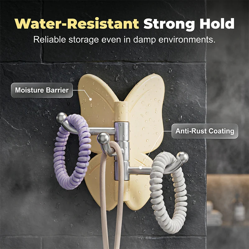 🦋Rotatable butterfly hook – no drilling needed, 3 arms for all your accessories, keeps everything organized